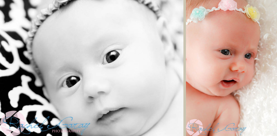 One month old baby girl featured in these studio portraits!
