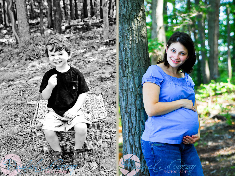 Mother and son with pending new arrival in these family portraits.