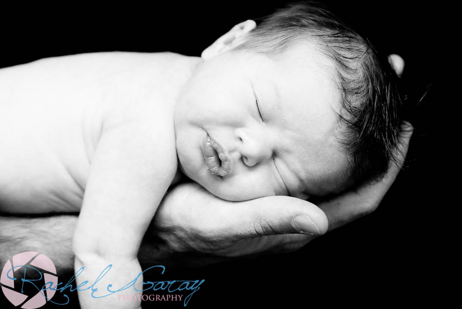 Newborn being held in father's hand