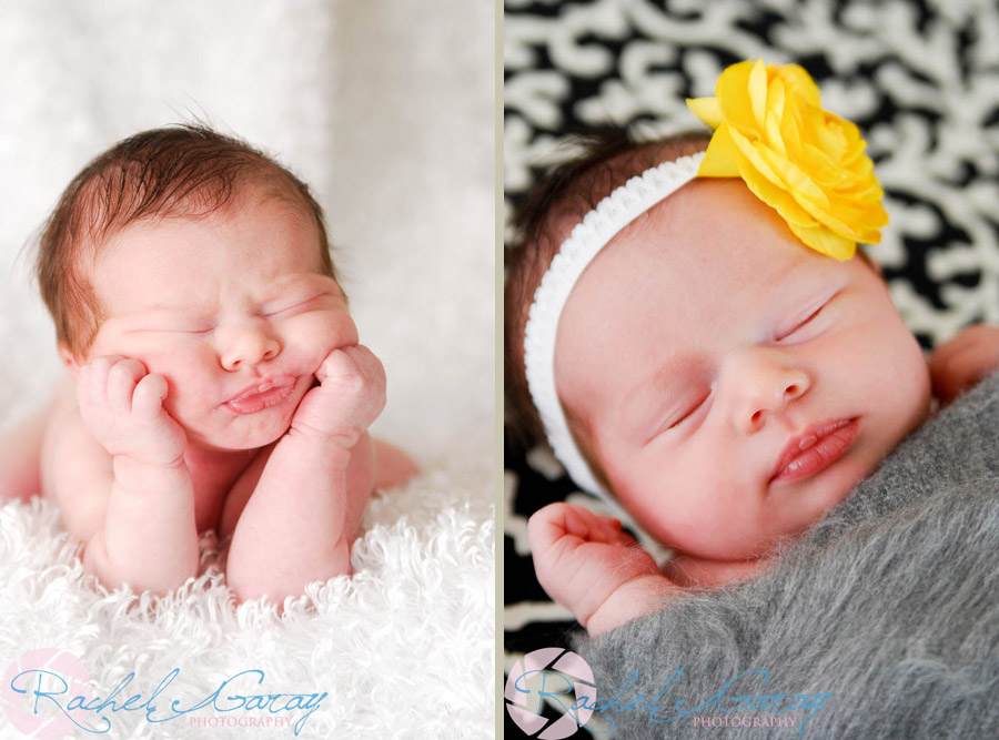 Newborn holding head up in her hands and posing in baby photos!